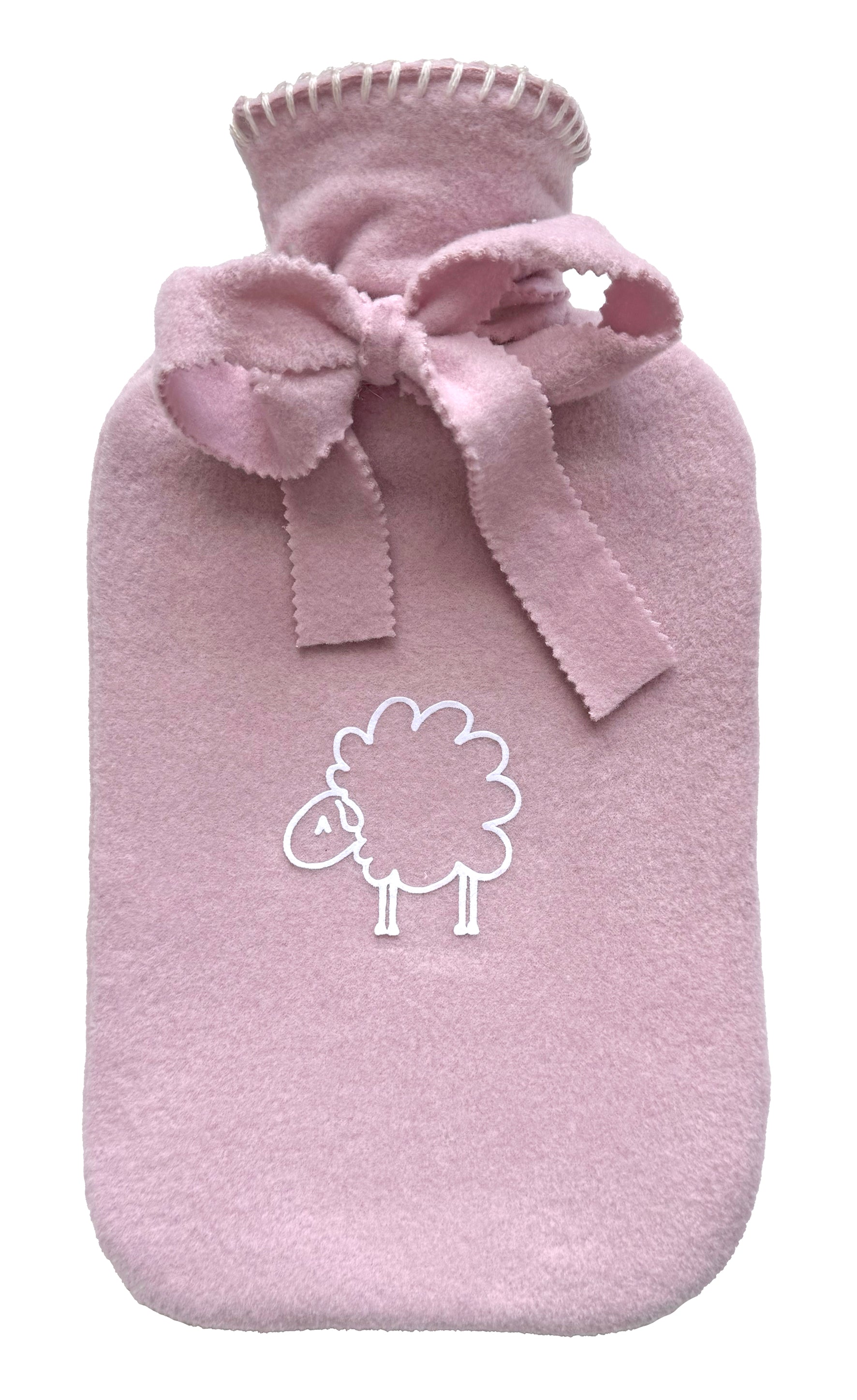 Wärmflasche Elsa von Eagle Products aus kuscheligem Fleece in Flieder mit  Schaf in Weiss und Schleife
