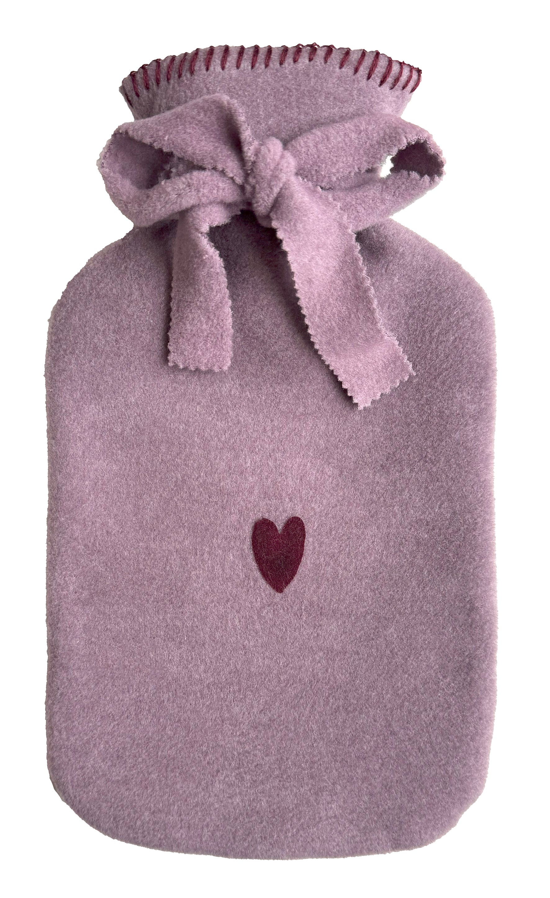 Wärmflasche Elsa von Eagle Products aus kuscheligem Fleece in Mauve mit  Herz in Bordeaux und Schleife
