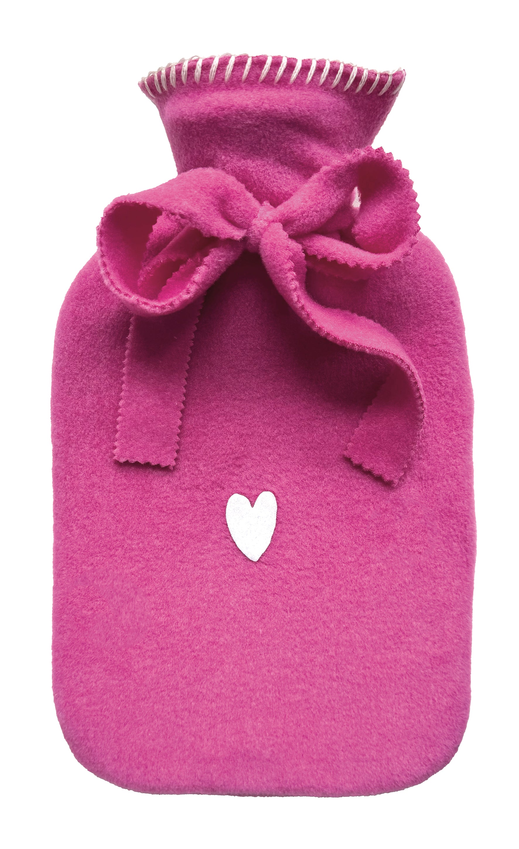 Wärmflasche Elsa von Eagle Products aus kuscheligem Fleece in Fuchsia mit  Herz in Bordeaux und Schleife