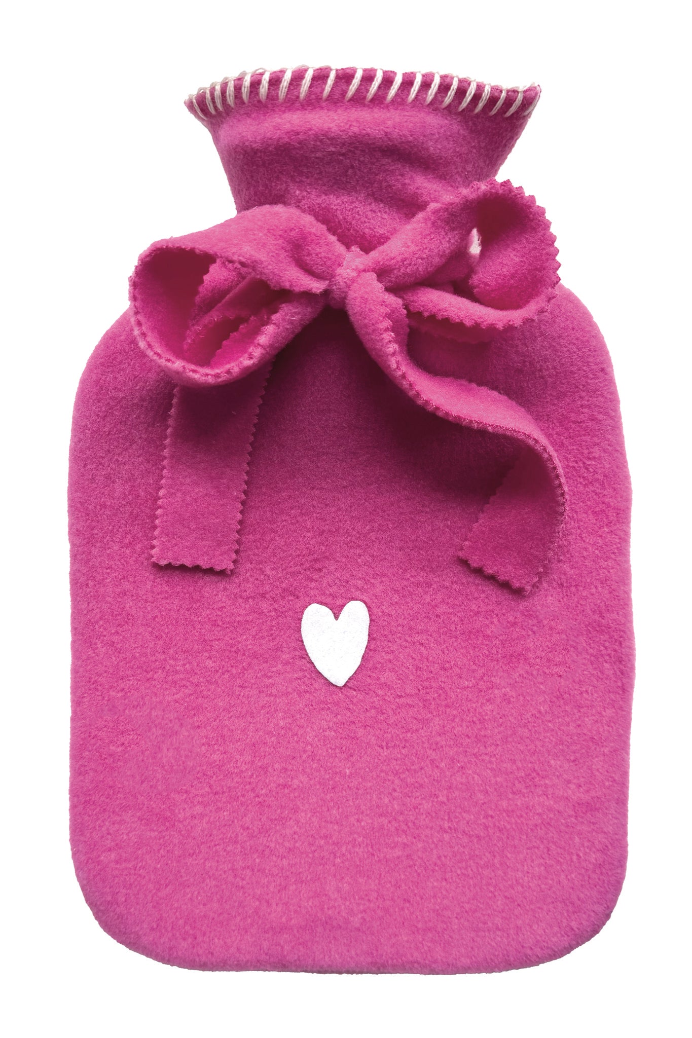 Wärmflasche Elsa von Eagle Products aus kuscheligem Fleece in Fuchsia mit  Herz in Weiß und Schleife