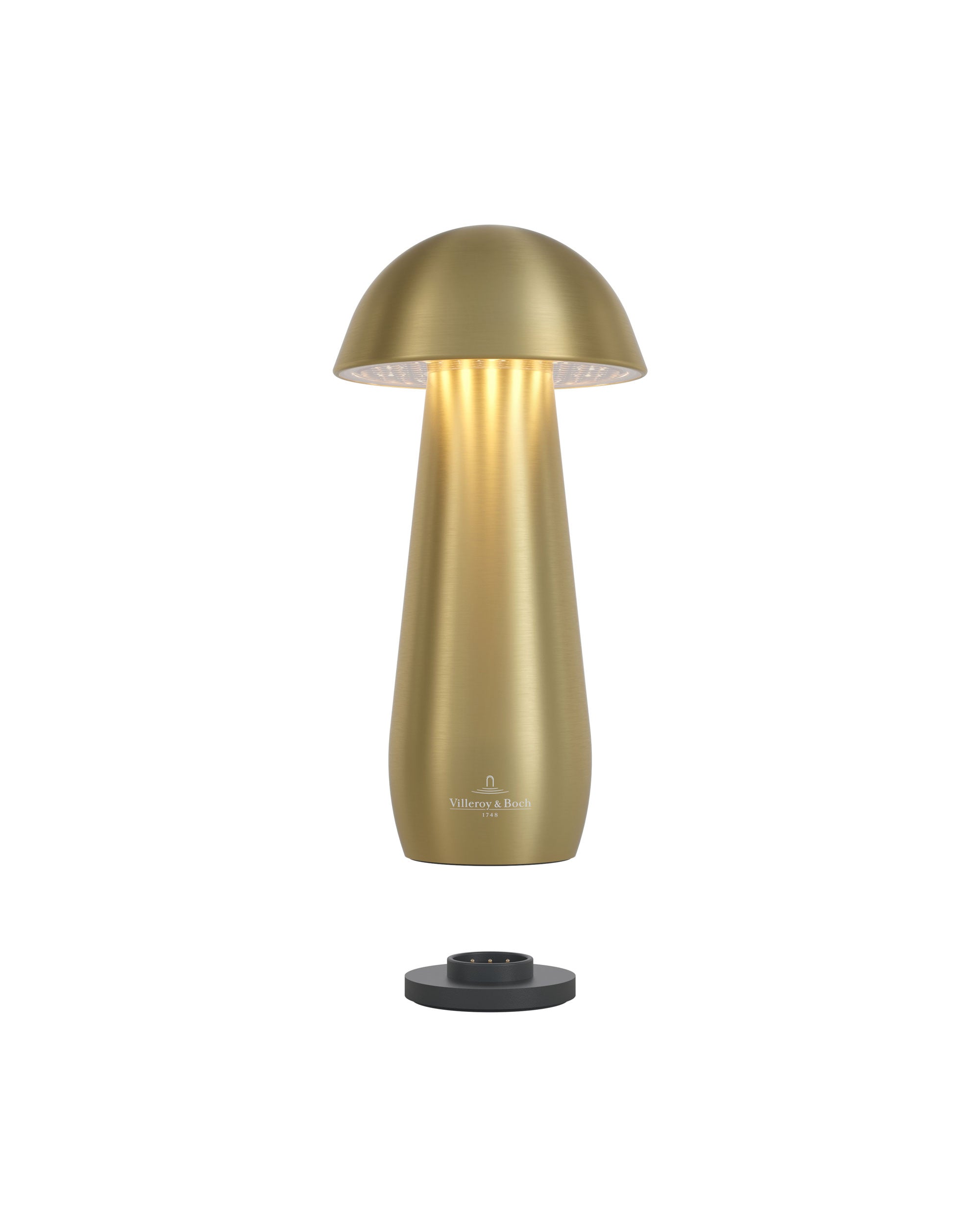 Akku Tischleuchte Modena von Villeroy & Boch mit Dimmfunktion und einstellbarer Lichtfarbe, Größe S, Farbe Gold gebürstet mit Ladestation