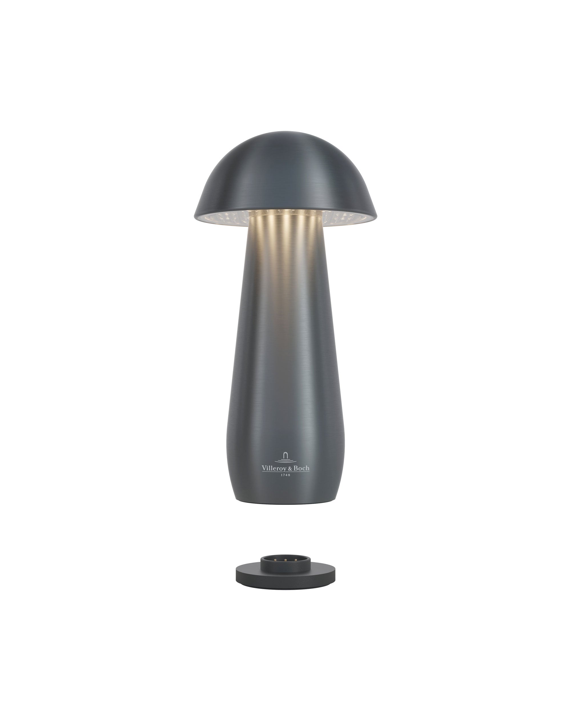 Akku Tischleuchte Modena von Villeroy & Boch mit Dimmfunktion und einstellbarer Lichtfarbe, Größe S, Farbe Graphit gebürstet mit Ladestation
