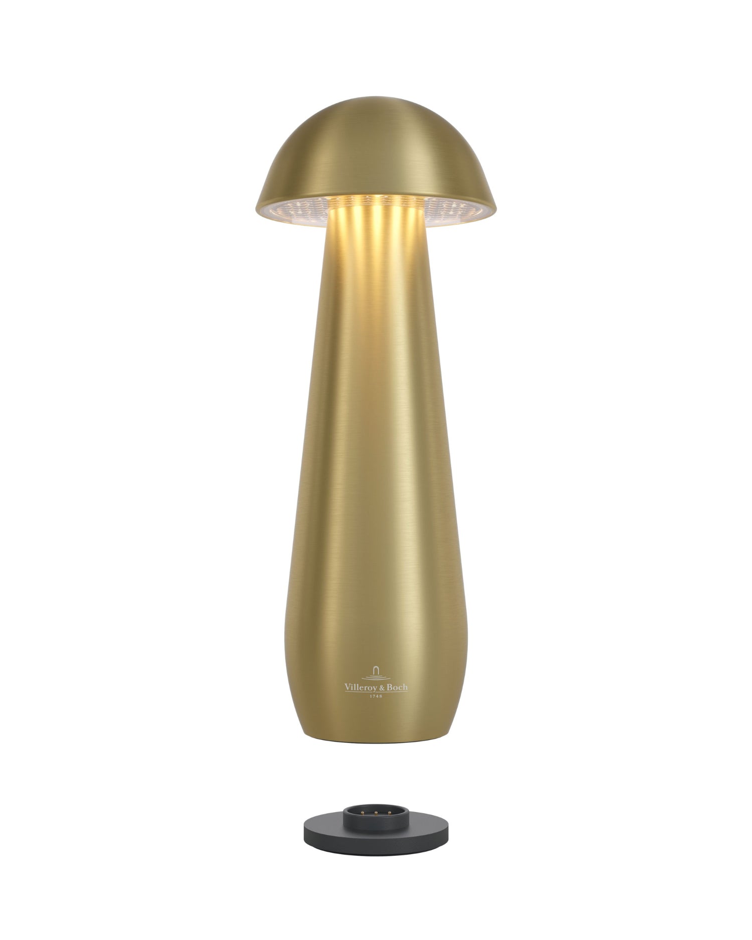 Akku Tischleuchte Modena von Villeroy & Boch mit Dimmfunktion und einstellbarer Lichtfarbe, Größe M, Farbe Gold gebürstet mit Ladestation