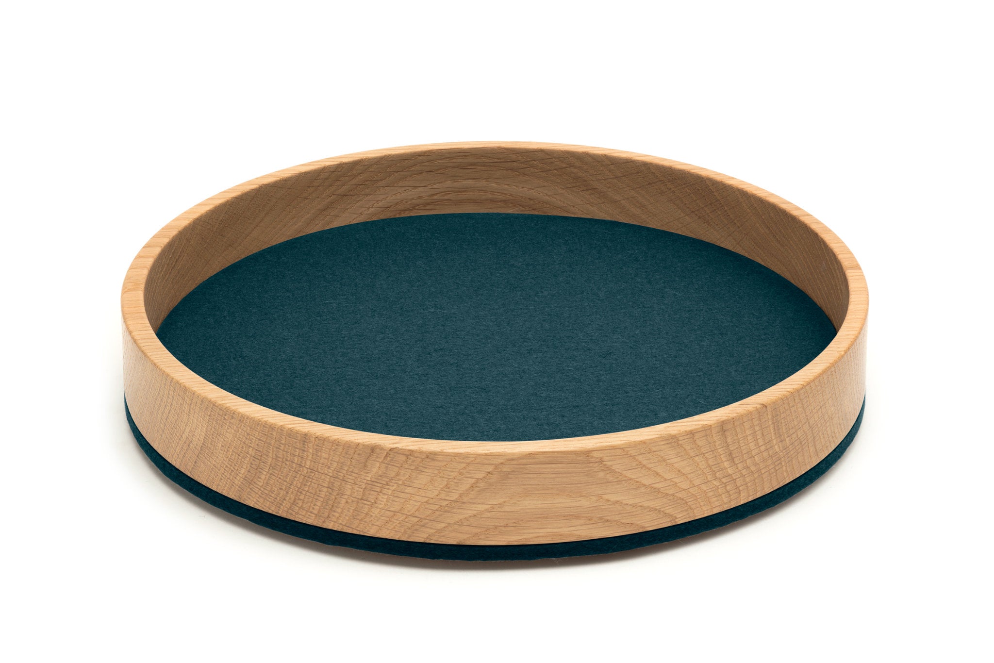 Rundes Tablett Bowl M von Hey-Sign aus Eichenholz und Wollfilz in der Farbe Ocean