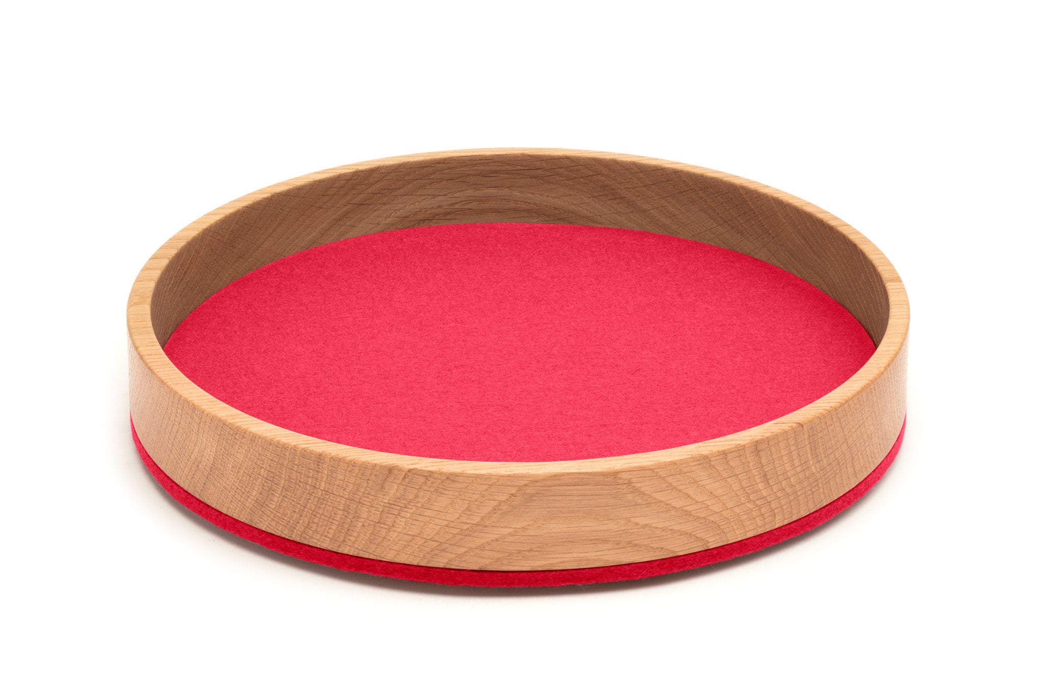 Rundes Tablett Bowl M von Hey-Sign aus Eichenholz und Wollfilz in der Farbe Coral