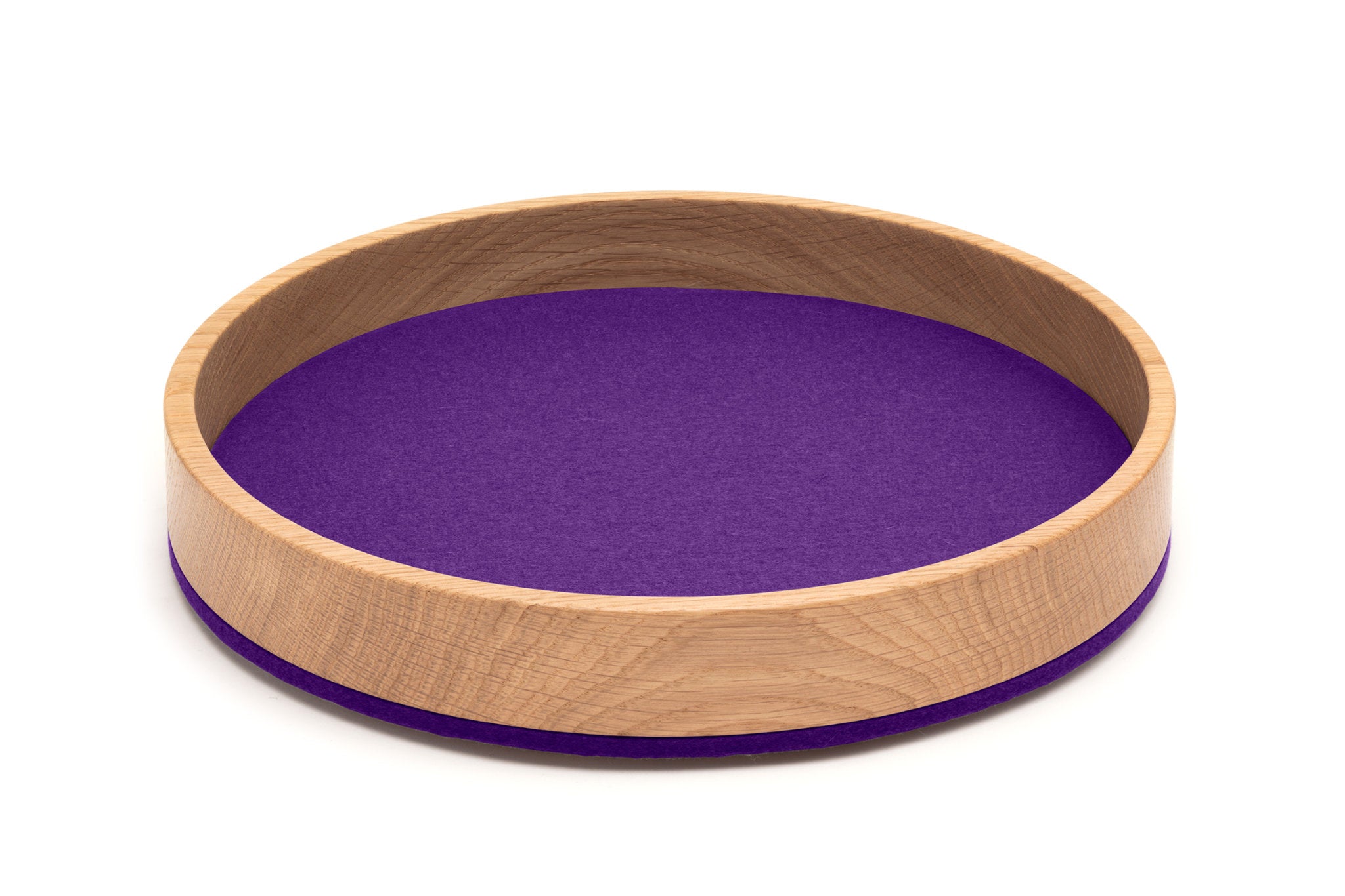 Rundes Tablett Bowl M von Hey-Sign aus Eichenholz und Wollfilz in der Farbe Violett