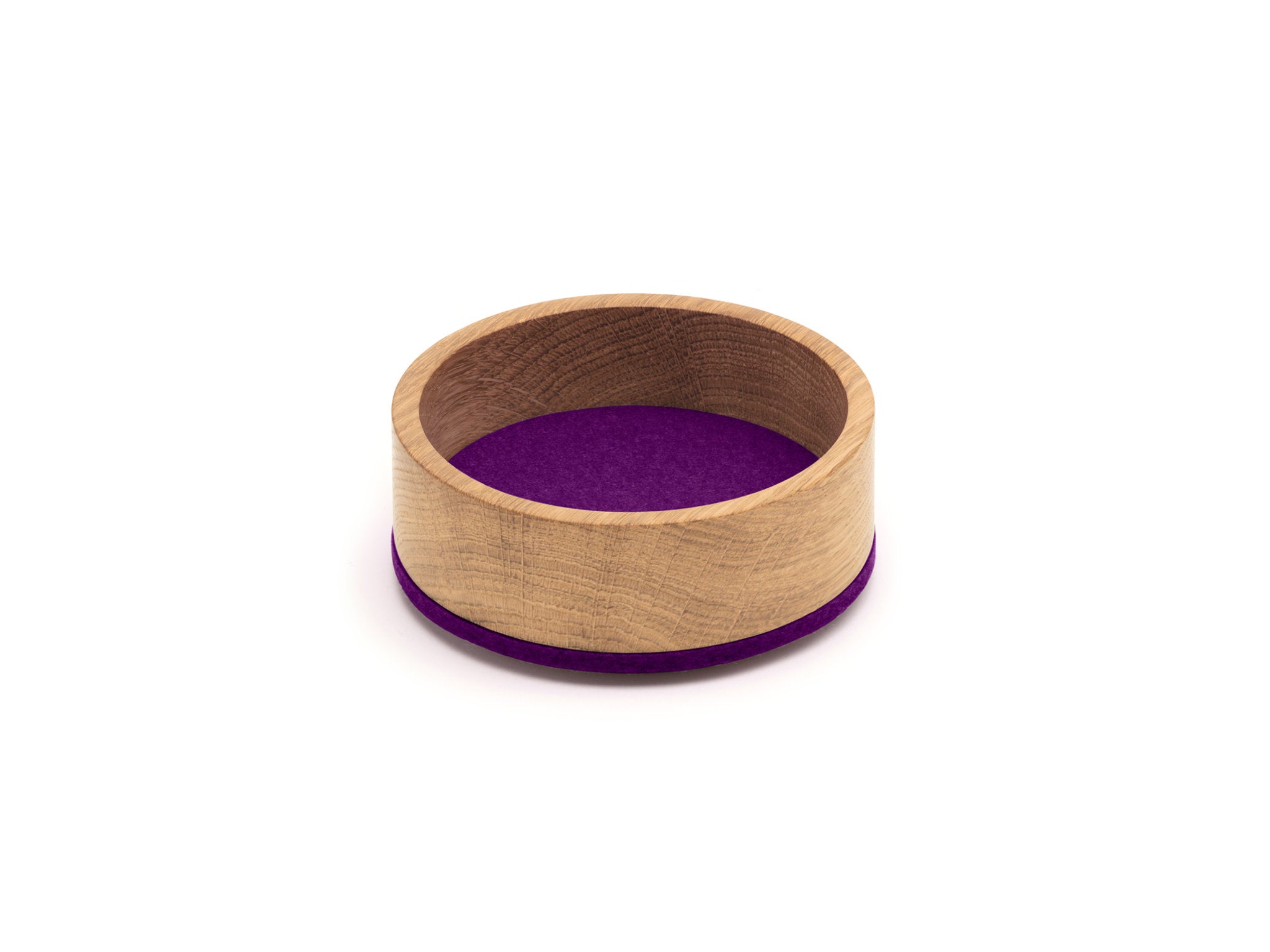 Rundes Tablett Bowl S von Hey-Sign aus Eichenholz und Wollfilz in der Farbe Pflaume
