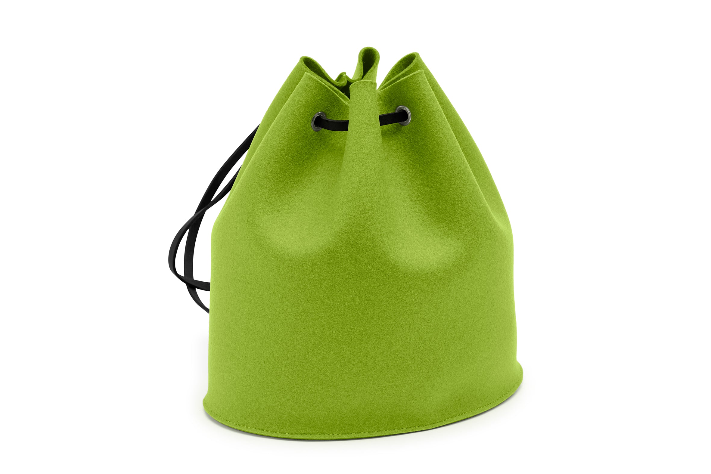 Rucksack Tilda aus Wollfilz von Hey-Sign in der Größe M mit schwarzen Lederriemen, Farbe Maigrün