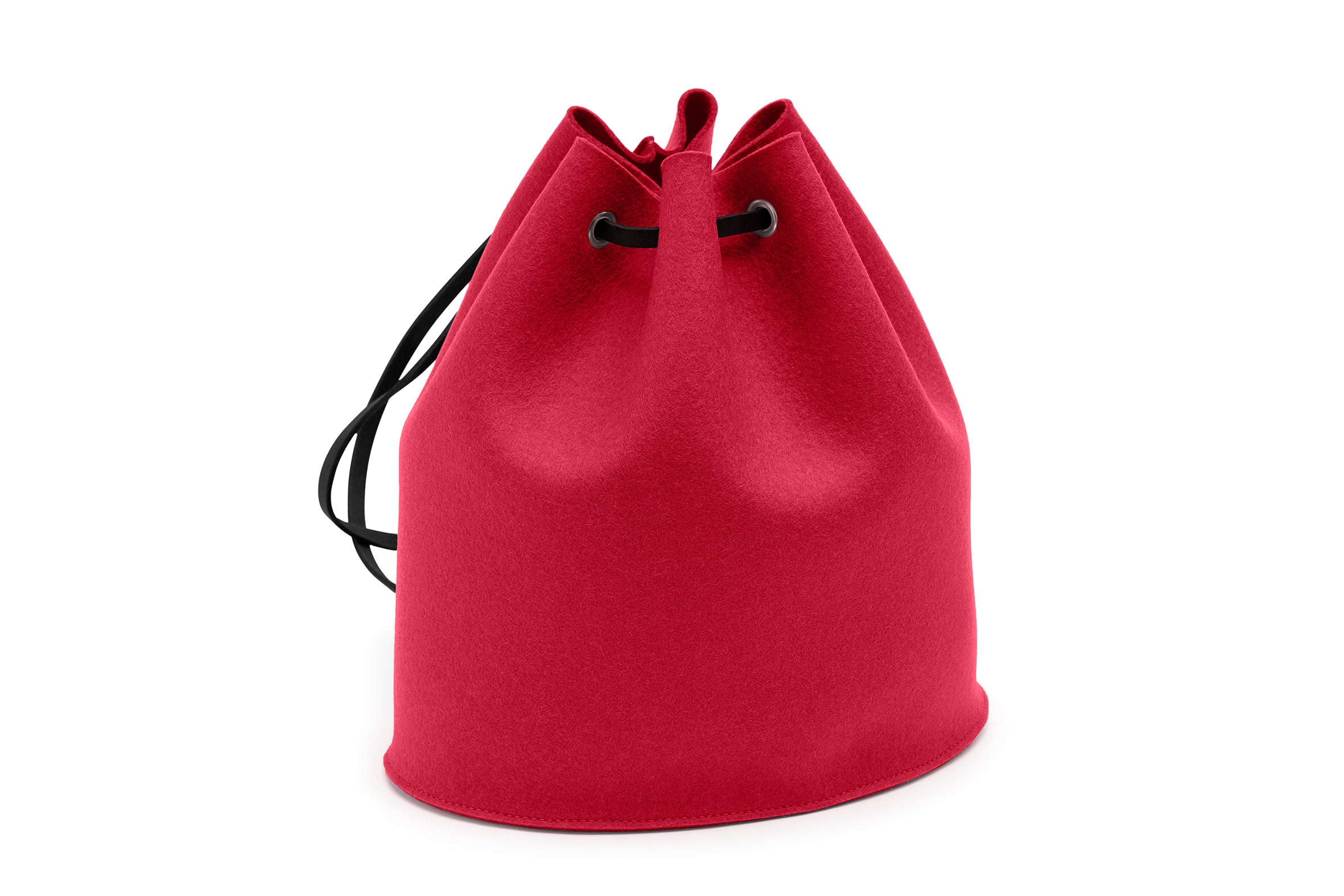 Rucksack Tilda aus Wollfilz von Hey-Sign in der Größe M mit schwarzen Lederriemen, Farbe Mohnrot