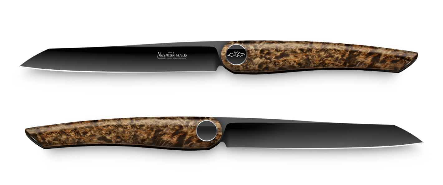 Nesmuk Steakmesser Janus 2-er Set mit Griff in Karelischer Maserbirke