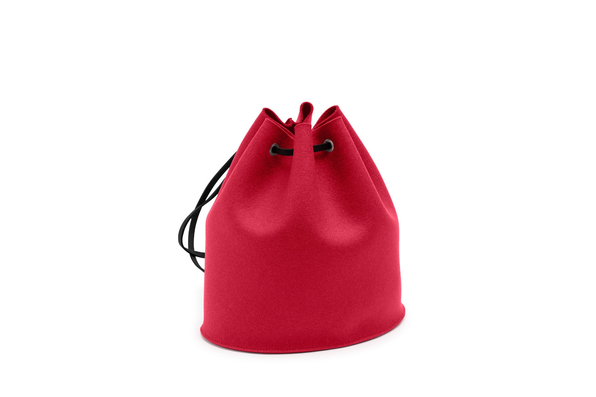 Rucksack Tilda aus Wollfilz von Hey-Sign in der Größe S mit schwarzen Lederriemen, Farbe Mohnrot