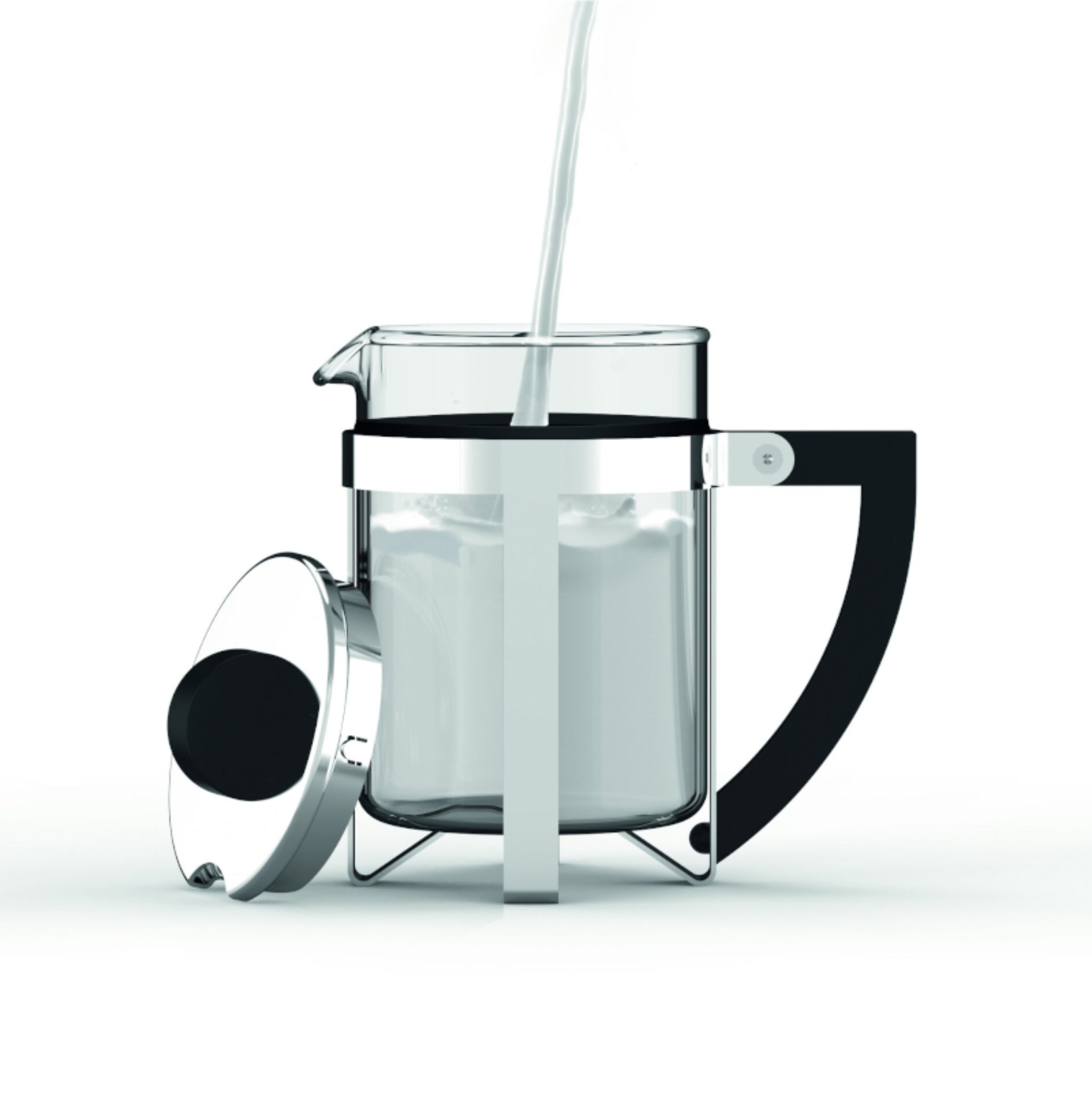 Milchkännchen Wassili im Bauhaus Stil von Philippi aus Glas, Edelstahl und Kunststoff
