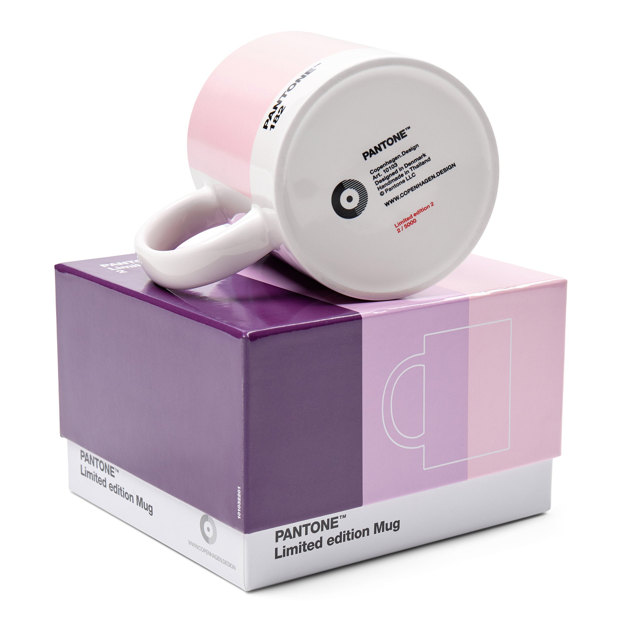 Pantone Porzellan-Becher limited Edition in den Farben Light Pink 182, Light Purple 257, Violet 519, inklusive Geschenkbox