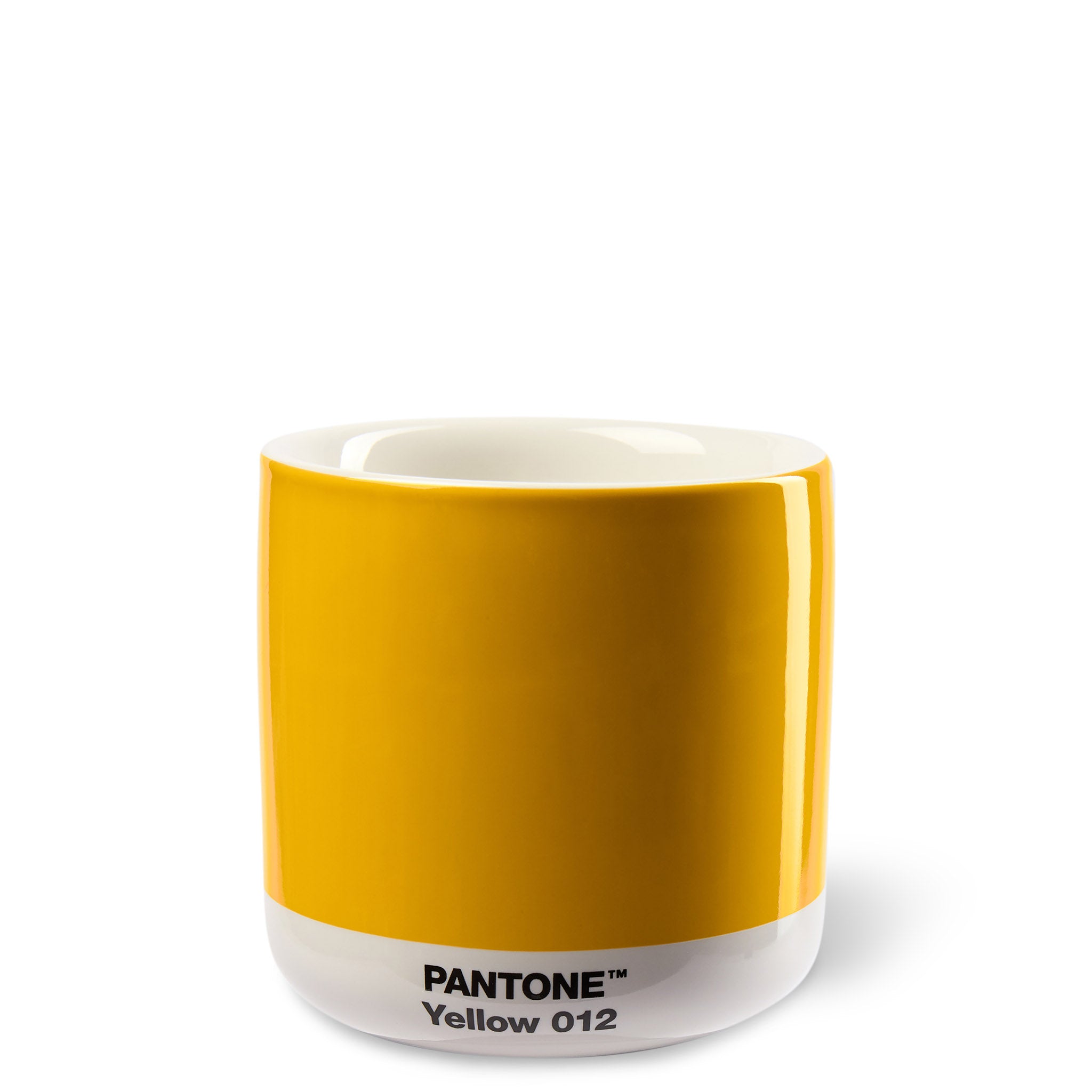 Latte Macchiato Becher aus doppelwandigen Porzellanbechern ohne Henkel in Pantone in der Farbe Yellow 012