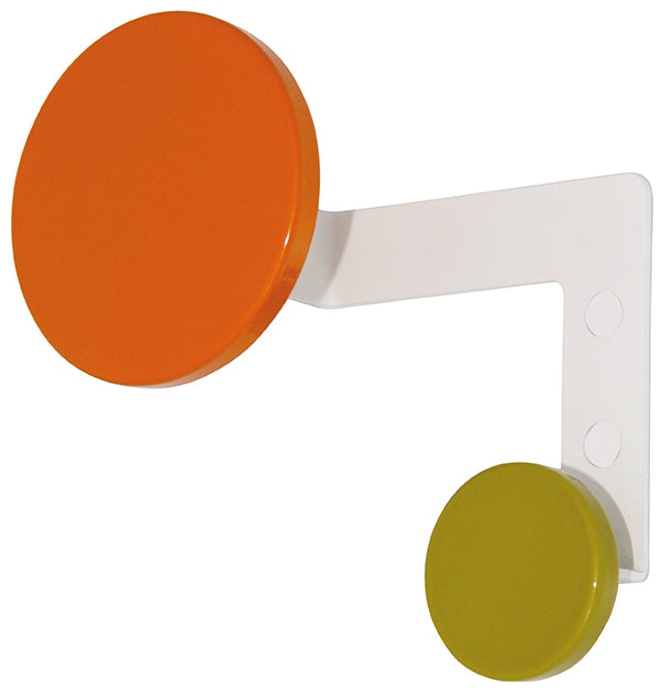 Garderobenhaken Planet mit Untergestell in Weiß und Haken in Orange und Olivgrün von Iserlohner Haken