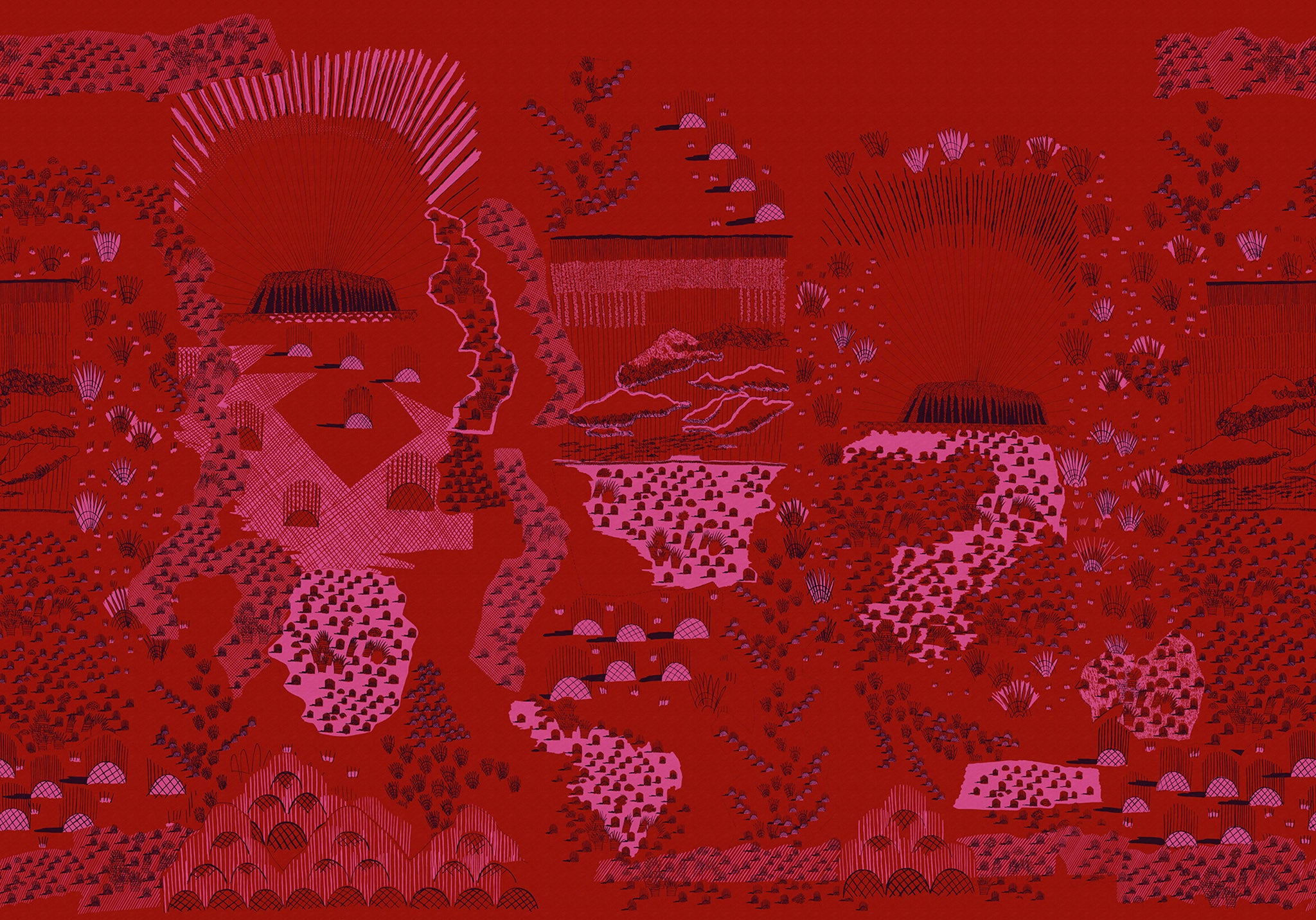 Rebel Walls Tapete Ayers Rock in der Farbe Valentine, Design Zandra Rhodes