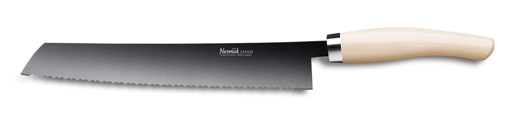 Brotmesser Janus von Nesmuk mit schwarzer Klinge und Griff aus Juma Ivory Hightech Kunststoff