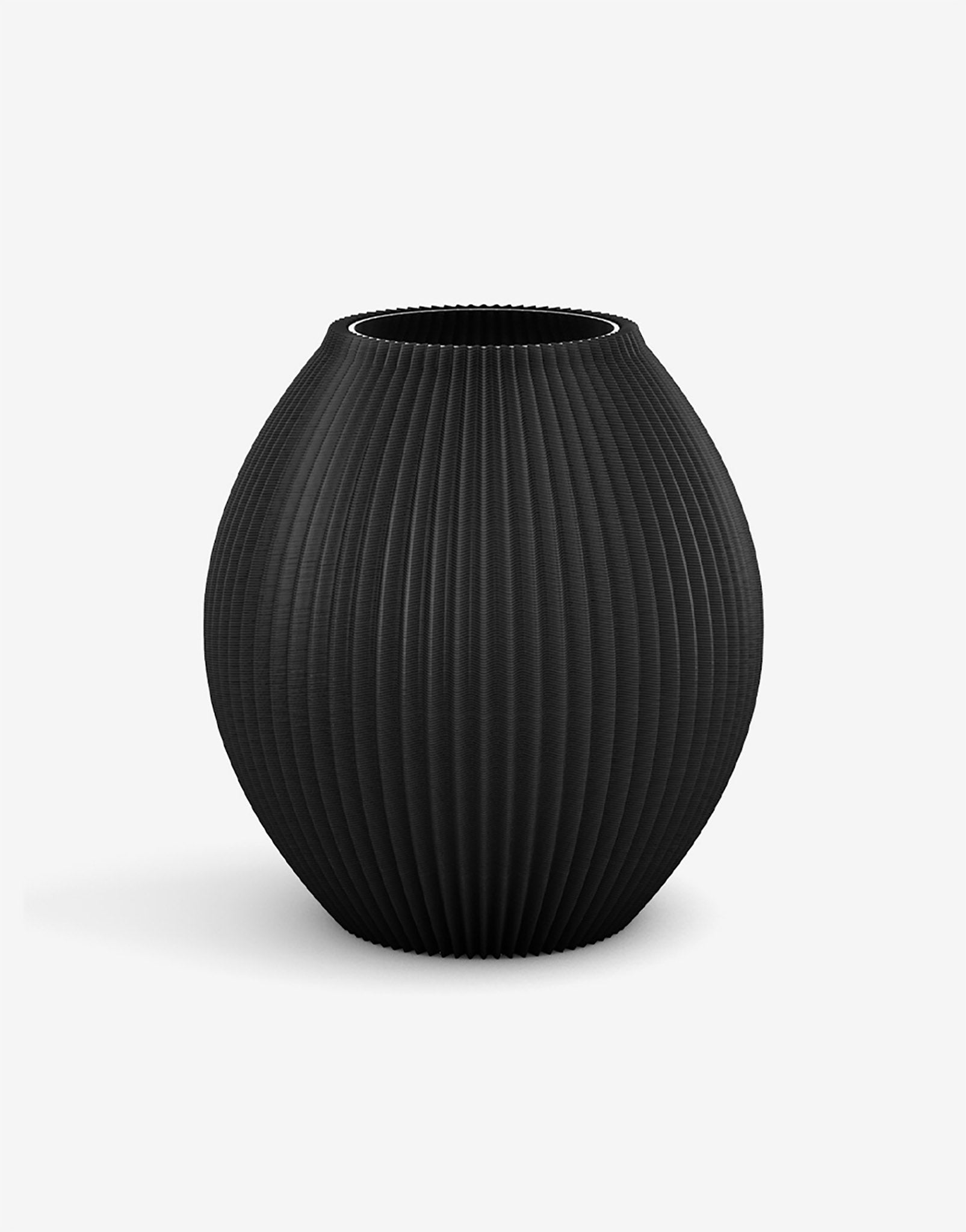 3D Druck Kunststoff Vase Poke von Recozy, Riffel-Optik mit Glaseinsatz, Farbe: Midnight Black, Größe: L