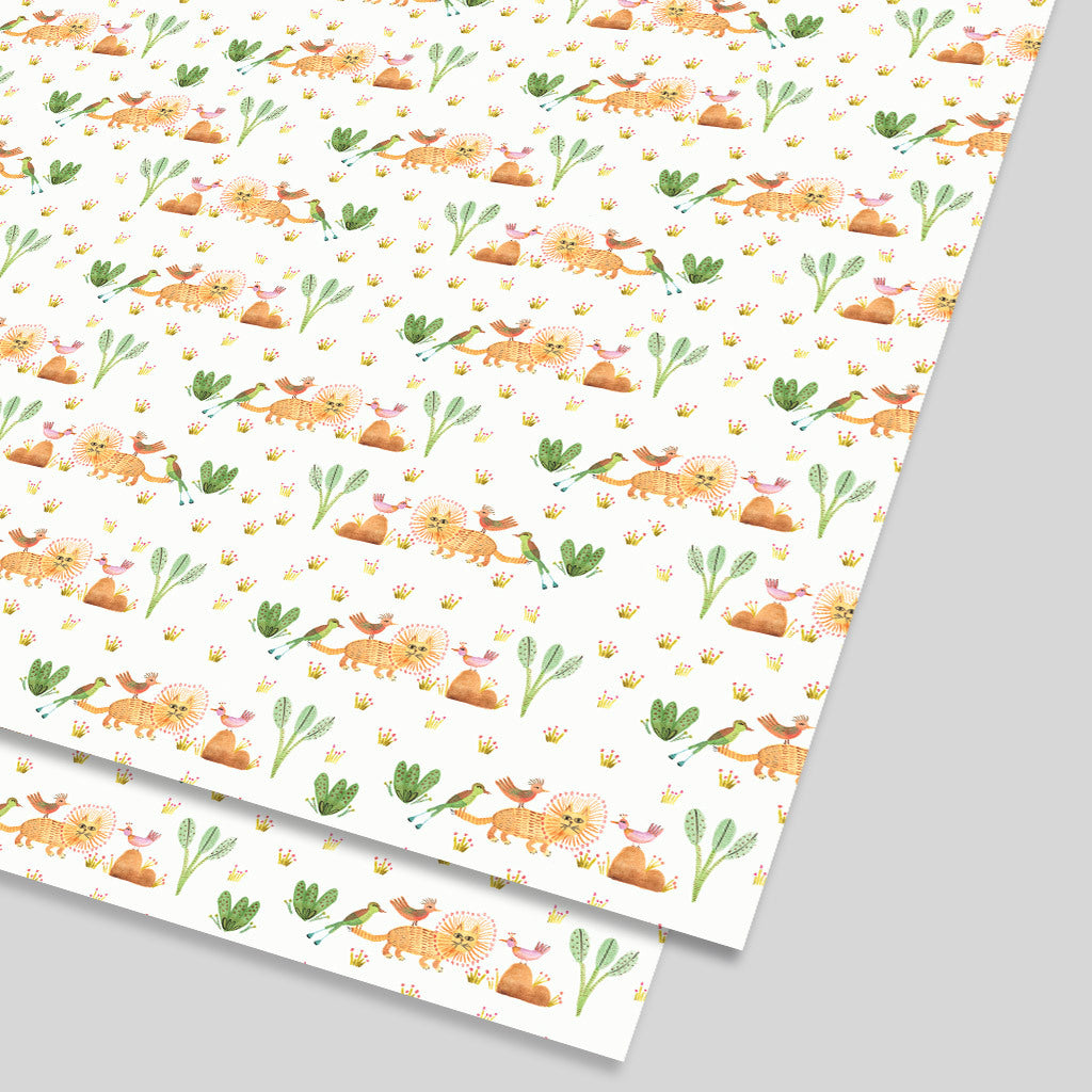 Geschenkpapier Löwen und Vögel